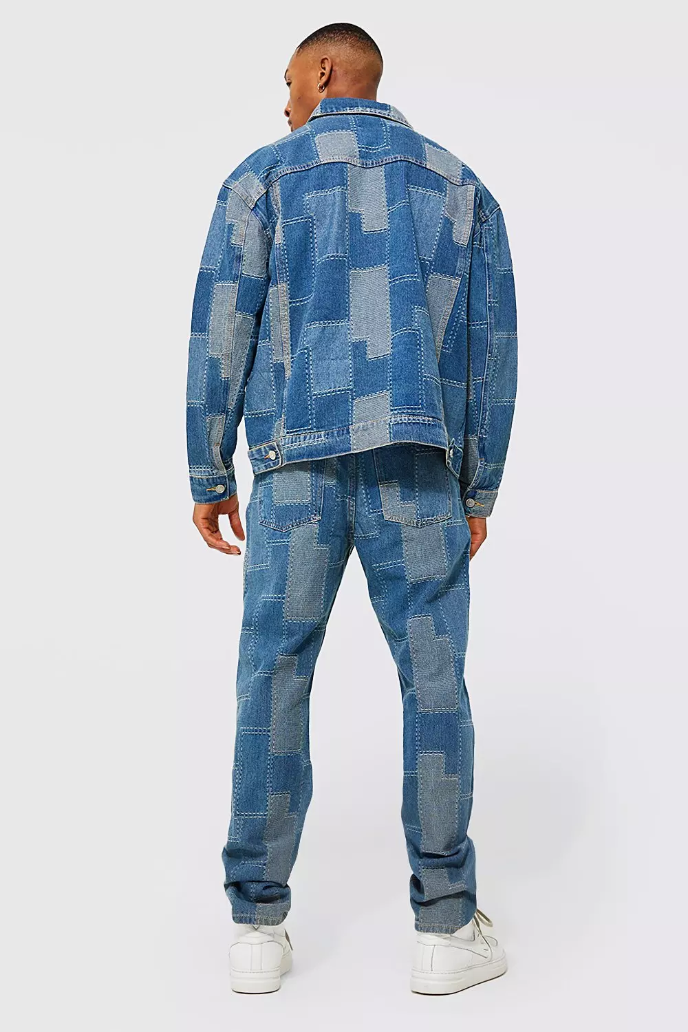 Oversized Patchwork Denim Jacket | boohooMAN USA